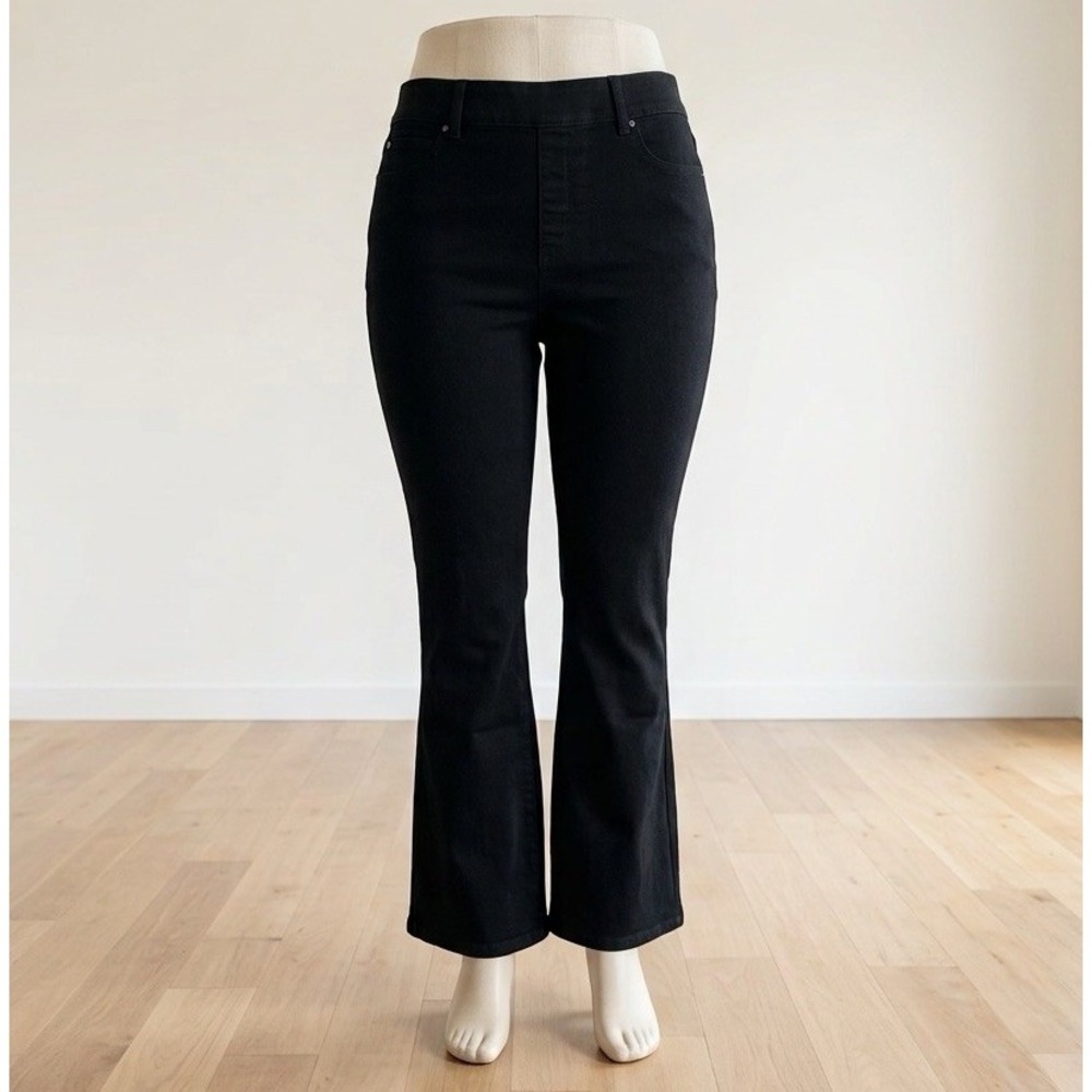 Spanx Jeans Womens XL Black Flare High Rise Pull On Stretch Denim 20326R 31x30